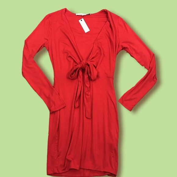 Lovers + Friends Revolve dress tie front stone cold Long Sleeve XS NWT Red‎ - Picture 4 of 9